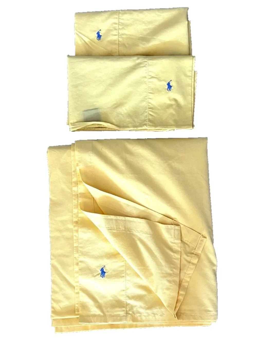 RALPH LAUREN Polo KING Sheet 3 Pc Set FLAT 2 Pillowcases Supima Cotton Yellow VT